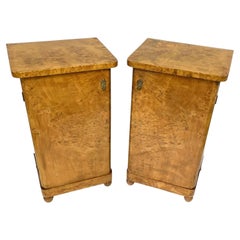 Antique Pair of Bird's Eye Maple Bedside Cabinets or Pot Cupboards