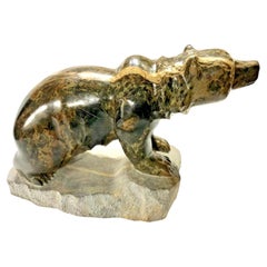 Cathryn Jenkins Carved Serpentine Marble Bear Sculpture, Canada
