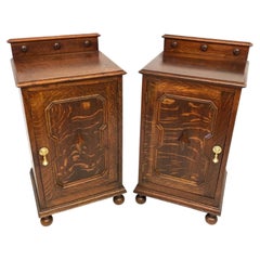 Antique Pair of Late Victorian Oak Bedside Pot Cupboards with Upstands