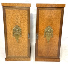 Antique Pair of French Inlaid Amboyna Bedside Cabinets or Lamp Stands