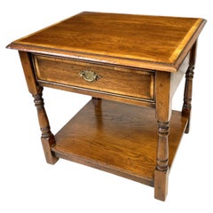 Traditional English Oak Potboard Side Table with Crossbanded Top