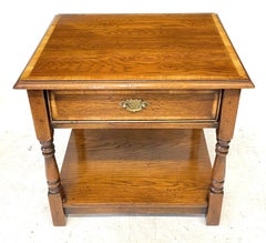 Traditional English Oak Potboard Side Table with Crossbanded Top