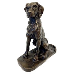 Cast Bronze Model of a Seated Gundog on Integral Plinth