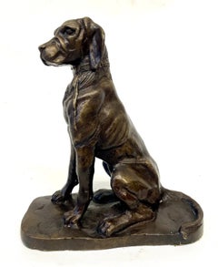 Cast Bronze Model of a Seated Gundog on Integral Plinth