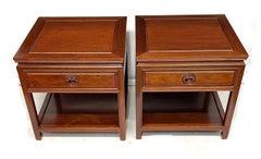 Pair of Chinese Rosewood Lamp Tables or Bedside Cabinets with Drawers