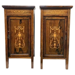 Antique Pair of Antique Inlaid Rosewood Bedside Cabinets and Pot Cupboards