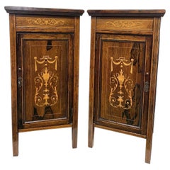 Antique Pair of Antique Inlaid Rosewood Bedside Cabinets and Pot Cupboards