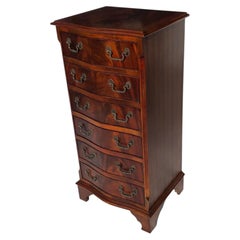 Tall Serpentine Mahogany Six-Drawer Chest of Drawers, Lamp Stand
