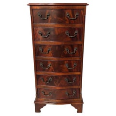 Tall Serpentine Mahogany Six-Drawer Chest of Drawers, Lamp Stand