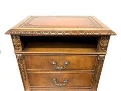 Antique Carved Mahogany Bedside Cabinet with Tooled Leather Top, c.1920