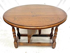 Mid Century Georgian Style Oak Drop Leaf Coffee Table with Turned Legs