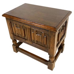Vintage Linenfold Carved Oak Joint Box Stool and Table