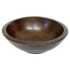 Antique Georgian Turned Elm Dairy Bowl with Incised Bands, circa 1800