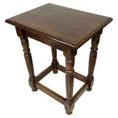 Antique Solid Oak Joint Stool and Occasional Lamp Table with Turned Legs