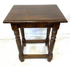 Antique Solid Oak Joint Stool and Occasional Lamp Table with Turned Legs