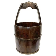 Antique Georgian Staved Oak Well Bucket with Wrought Iron Hoops ca. 1800