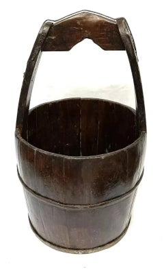 Antique Georgian Staved Oak Well Bucket with Wrought Iron Hoops ca. 1800