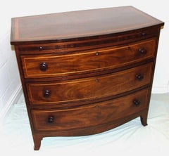 Antique Georgian Inlaid Mahogany Bow-Front Bachelor's Chest of Drawers