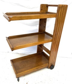 Art Deco Oak Adjustable Drinks Trolley with Removable Trays