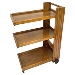 Art Deco Oak Adjustable Drinks Trolley with Removable Trays