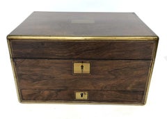 Victorian Brass-Bound Rosewood Dressing Box with Fitted Drawer Toiletry Service