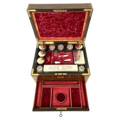 Victorian Brass-Bound Rosewood Dressing Box with Fitted Drawer Toiletry Service