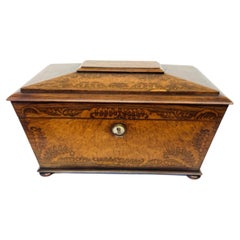 George IV Gonçalo Alves and Amboyna Marquetry Sarcophagus Tea Caddy ca. 1825