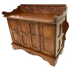 Antique Victorian Carved Oak Four-Door Table Top Collector's Cabinet