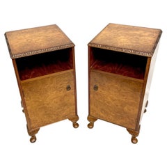 Antique Pair of Queen Anne Style Burr Walnut Bedside Cupboards, Lamp Tables