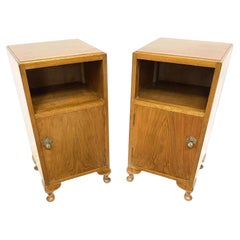 Antique Pair of Queen Anne Revival Figured Walnut Bedside Cabinets