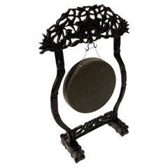 Large Antique Chinese Carved Hardwood Freestanding Dinner Gong