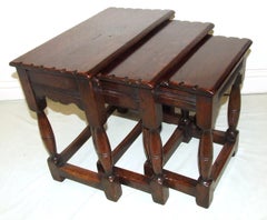 Vintage Mid Century Solid Oak Nest of Three Joint Stool Occasional Tables