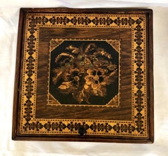 Antique Tunbridge Ware Square Handkerchief Box with Floral Tesserae Inlay