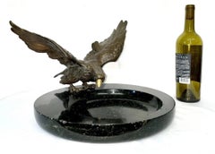 Cast Bronze Eagle Sculpture on Dished Black Marble Vide-Poche Dish, circa 1905