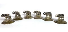 Set of Six Sterling Silver Elephant Menu and Place Card Holders
