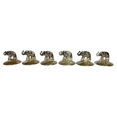 Set of Six Sterling Silver Elephant Menu and Place Card Holders