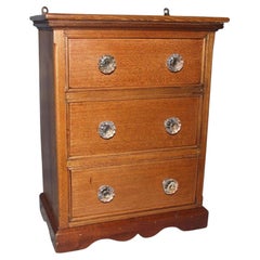 Antique Miniature Elm Three-Drawer Collector's Specimen Chest with Glass Knobs