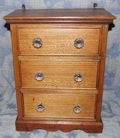 Antique Miniature Elm Three-Drawer Collector's Specimen Chest with Glass Knobs