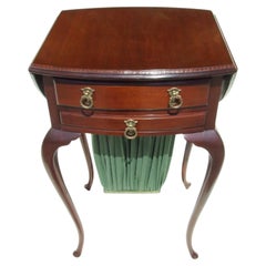 Table de couture et de travail édouardienne ancienne en acajou, à abattants, avec panier plissé