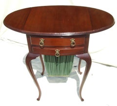 Table de couture et de travail édouardienne ancienne en acajou, à abattants, avec panier plissé