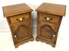 Pair of Traditional Reproduction Oak Bedside Cupboards with Drawers