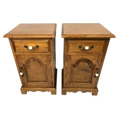 Pair of Traditional Reproduction Oak Bedside Cupboards with Drawers