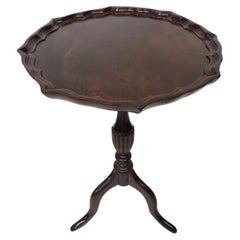 Antique Georgian Revival Mahogany Piecrust Wine Table with Fluted Pedestal