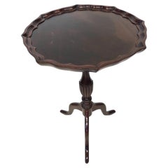 Antique Georgian Revival Mahogany Piecrust Wine Table with Fluted Pedestal