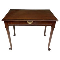Antique Georgian Cuban Mahogany Silver Table with Drawer and Cabriole Legs