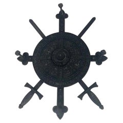 Antique Victorian Cast Iron Sword and Shield Wall Coat and Hat Rack