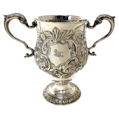 Antique Matthew West Irish Sterling Silver Embossed Two-Handled Loving Cup