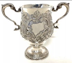 Antique Matthew West Irish Sterling Silver Embossed Two-Handled Loving Cup