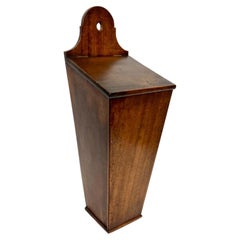 Antique Georgian Tapered Mahogany Hanging Candle Box with Sloping Lid ca 1840