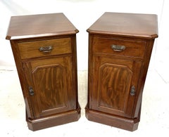 Antique Pair of Mahogany Bedside Pot Cupboards with Canted Plinth Bases